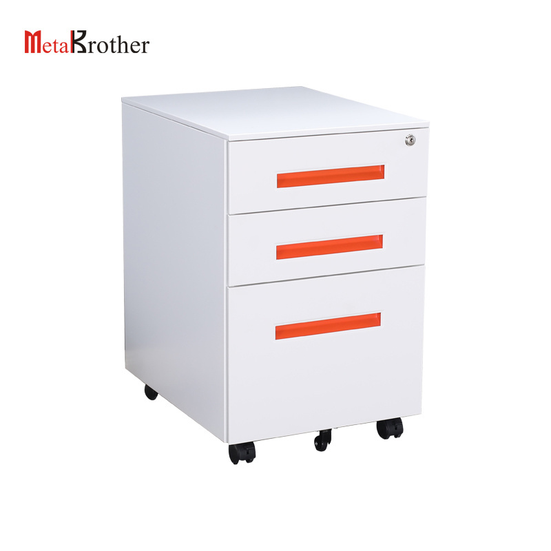 Office Equipment A4 File Cabinet 3 Drawer Mobile Pedestal Metal Colorful Filing Cabinet With Lock Luoyang Steel Furniture