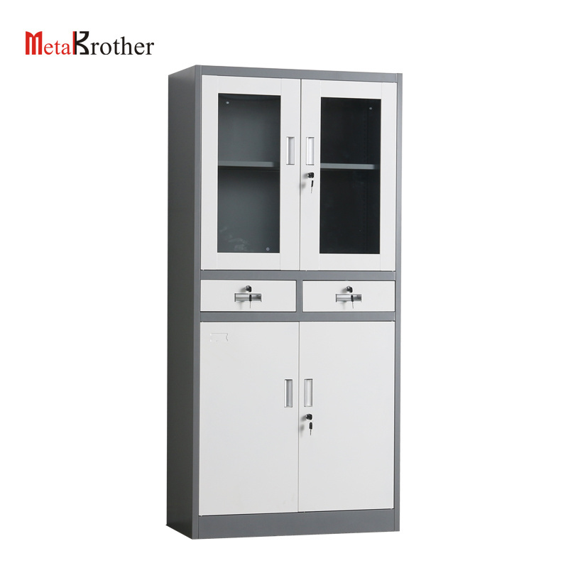 New Design Narrow Edge Glass Door Steel Filing Cabinet With 2 Drawers Steel Thin Frame Display File Storage Cabinet Lockers