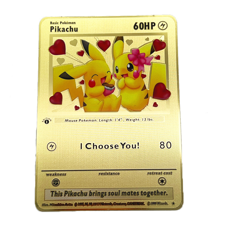 In Stock Support Custom High Quality Stainless Steel Metal Gold Game Cards Pikachu I Choose You Cards Metal Gold Pokemon Cards