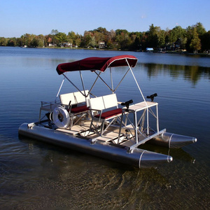 Kinoecan Small Inflatable 4-Person Catamaran Boat Fully Welded Aluminum Pontoon for Water Sports Enthusiasts