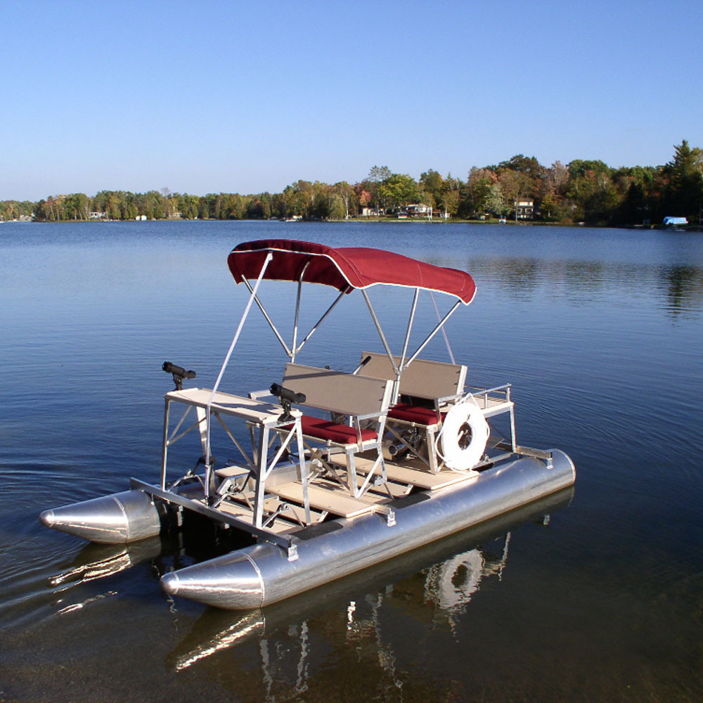 Kinoecan Small Inflatable 4-Person Catamaran Boat Fully Welded Aluminum Pontoon for Water Sports Enthusiasts