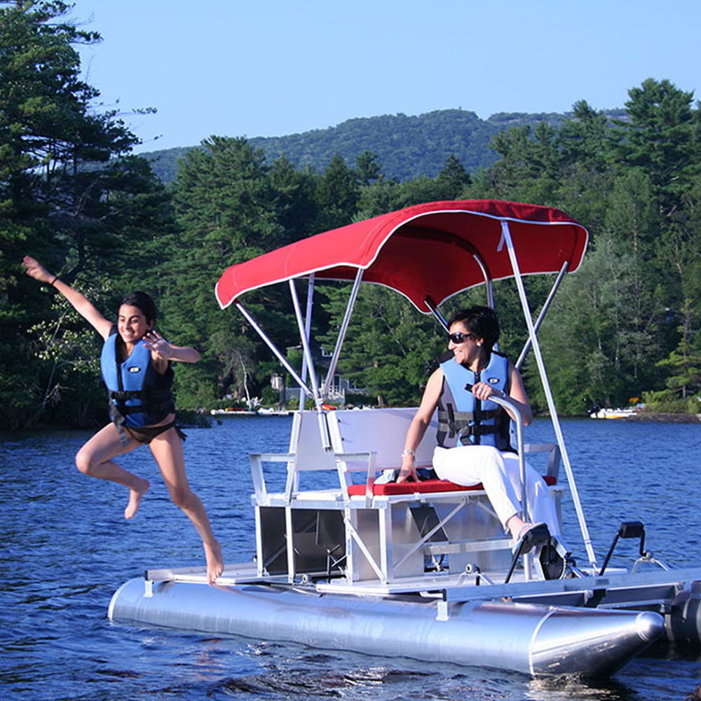 Kinoecan Small Inflatable 4-Person Catamaran Boat Fully Welded Aluminum Pontoon for Water Sports Enthusiasts