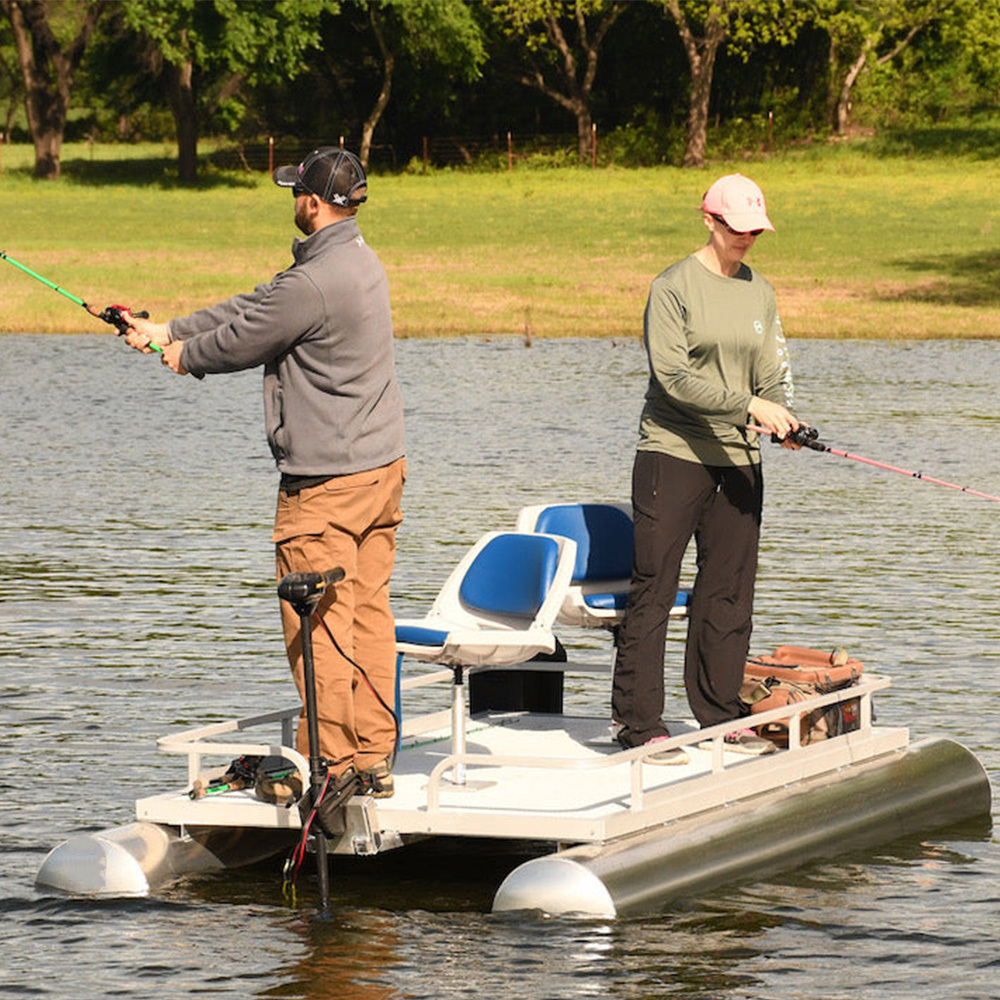 Kinocean Mini Pedal Aluminum Pontoon Boat 2-Person Outdoor Fishing and Cruising Rowing Boat for Sale