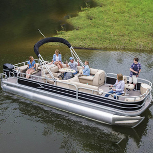 High Quality Customizable Fishing Pontoon Boat New Rowing Boat with Fiberglass Fence and Center Consoles for Sale