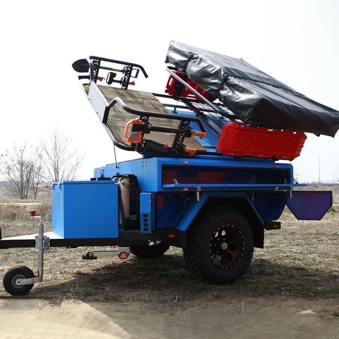 4x4 Lightweight Blue Aluminium Mini Camper trailer Jeep Off Road Trailers With Pop Up Tent