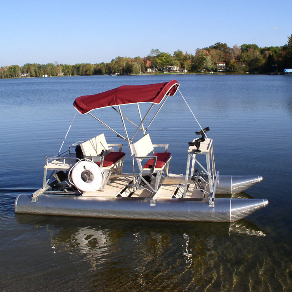 Kinoecan Small Inflatable 4-Person Catamaran Boat Fully Welded Aluminum Pontoon for Water Sports Enthusiasts