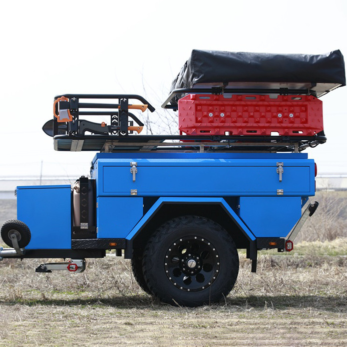 4x4 Lightweight Blue Aluminium Mini Camper trailer Jeep Off Road Trailers With Pop Up Tent