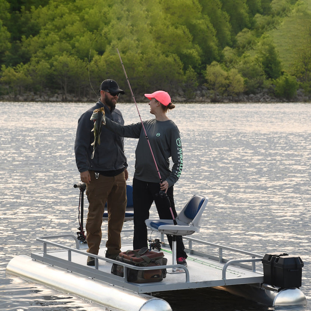 Kinocean Mini Pedal Aluminum Pontoon Boat 2-Person Outdoor Fishing and Cruising Rowing Boat for Sale