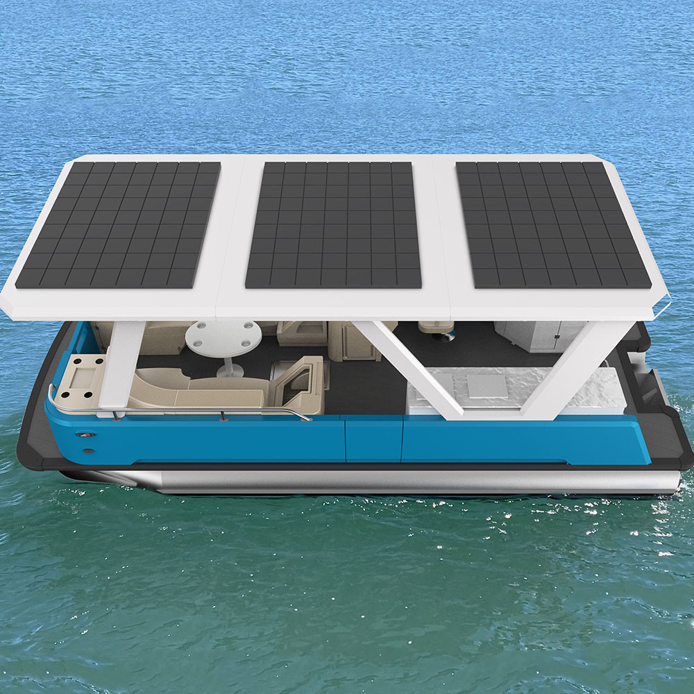 Factory Customized New Energy Luxury Aluminum Pontoon Boat with Elegant Interior for Drifting in Ocean Waters for Sale