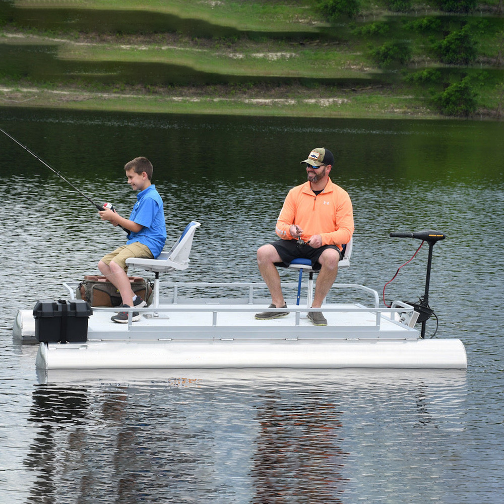 Kinocean Mini Pedal Aluminum Pontoon Boat 2-Person Outdoor Fishing and Cruising Rowing Boat for Sale