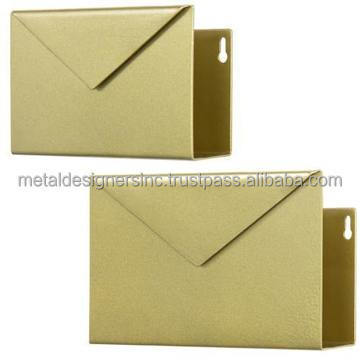 S/2 Modern Gold Metal Wall mounted & Desktop Mail Holder, Letter Organizer envelope Design Letter Sorter Mail Holder Rack