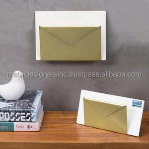 S/2 Modern Gold Metal Wall mounted & Desktop Mail Holder, Letter Organizer envelope Design Letter Sorter Mail Holder Rack