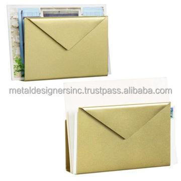 S/2 Modern Gold Metal Wall mounted & Desktop Mail Holder, Letter Organizer envelope Design Letter Sorter Mail Holder Rack