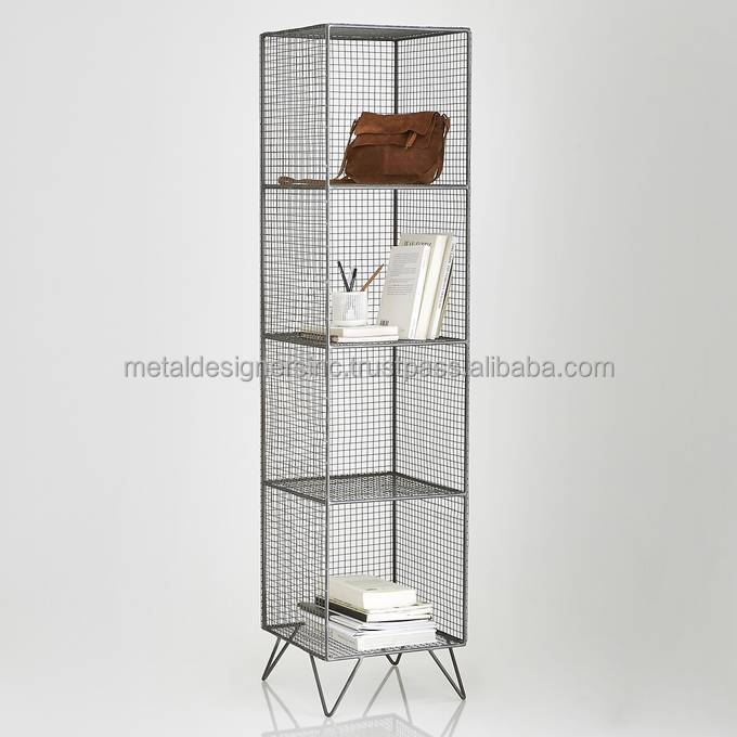 Tall Metal Caged Shelving Unit with 4 Compartments for storage home objects home decor and lobby bookcase division rack shelves