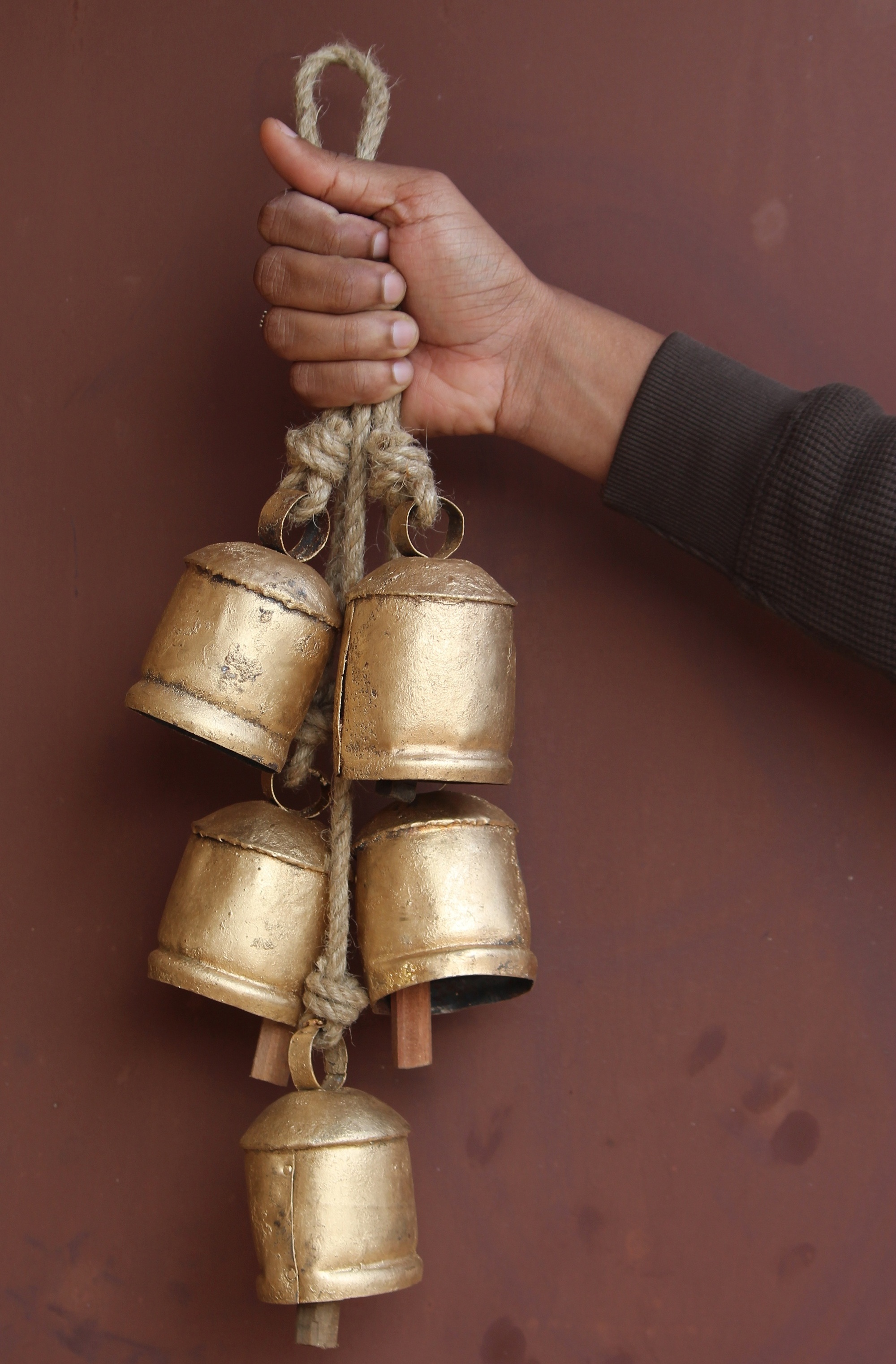 Indian wholesale Christmas decor brass bells silver large Antique brass bells Large handcrafted cluster Printed Christmas bell