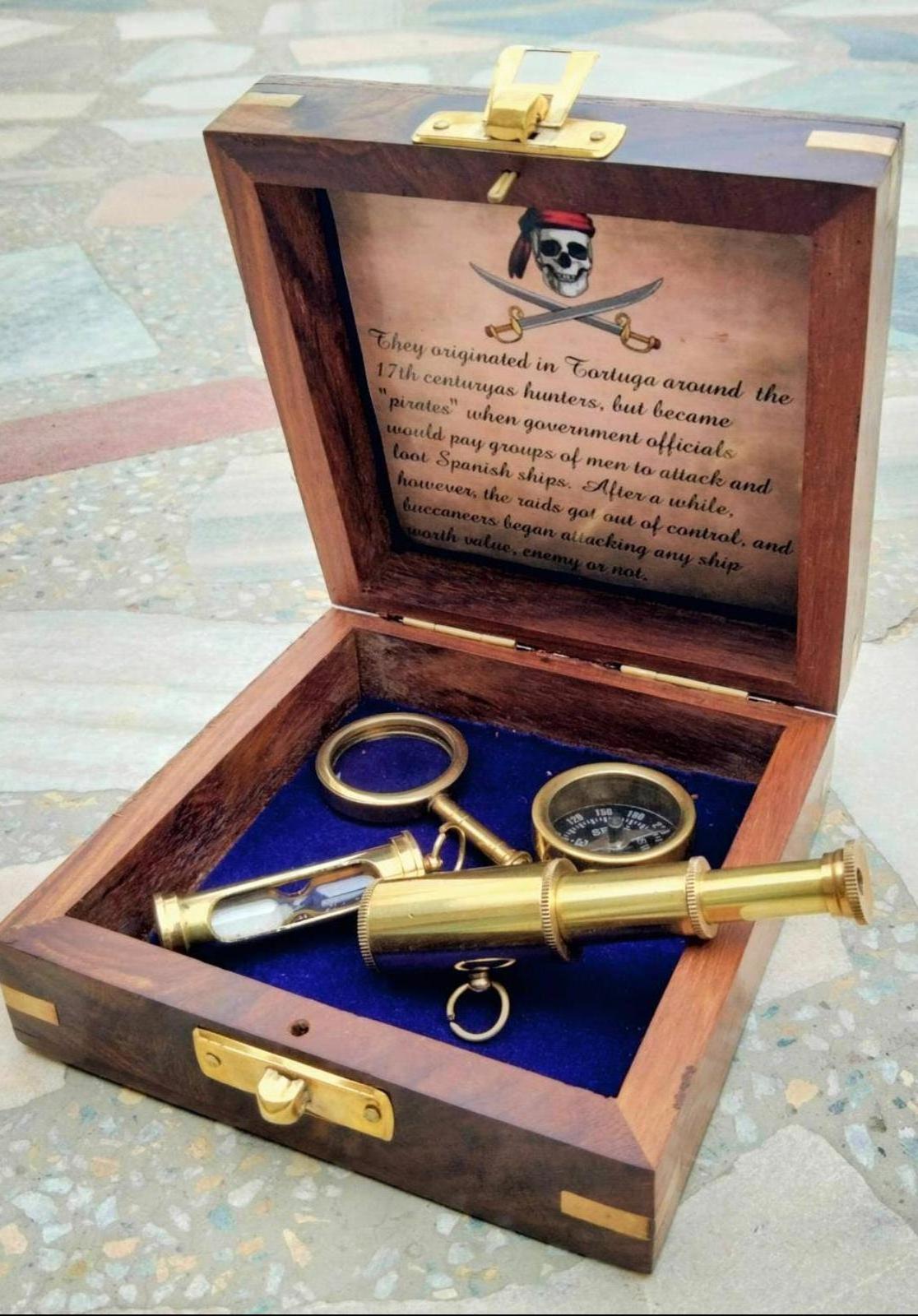 Low cost Nautical Set  sand timer magnifying glass compass for gift Antique  School & Office Home Green Sand with brass ring