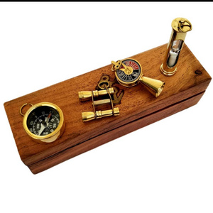 Low cost Nautical Set  sand timer magnifying glass compass for gift Antique  School & Office Home Green Sand with brass ring