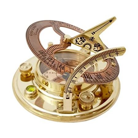 Antique Vintage Brass and copper Maritime Marine  Sundial Compass with Premium Lather Case and shine