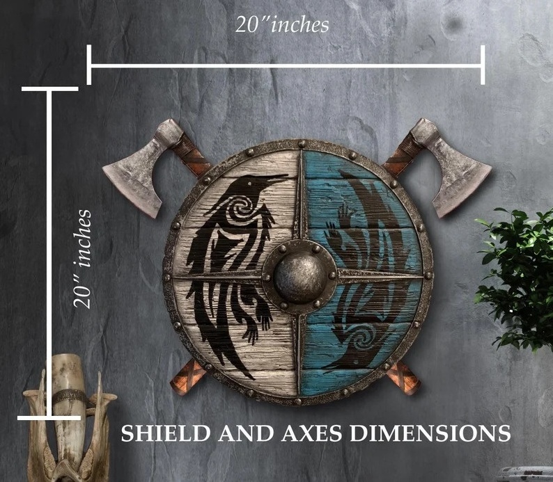 New Unique blue bird Design Heavy Wooden Shield Medieval Round Viking Shield Professional Custom Made with wooden axes