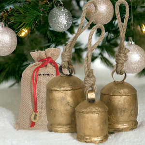 Indian wholesale Christmas decortin Antique brass bells large Handcraft Christmas tibetan Large handcrafted cluster