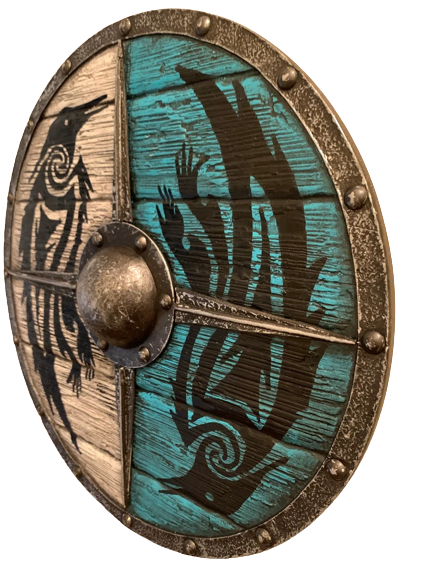 New Unique blue bird Design Heavy Wooden Shield Medieval Round Viking Shield Professional Custom Made with wooden axes