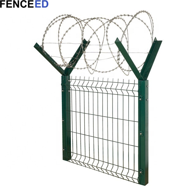 High Quality PVC Coated 3D Bend Fence/ Welded Wire Mesh Airport Security Fence with Razor Wire.