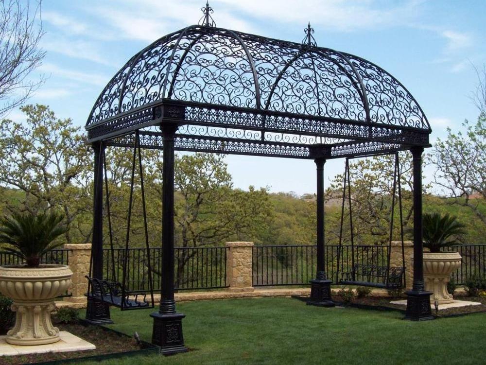 Gazebo Pergola Park Wrought Iron Aluminum HDPE OEM ODM Playground Garden Decorations Heat Treated Pressure Treated Wood Type