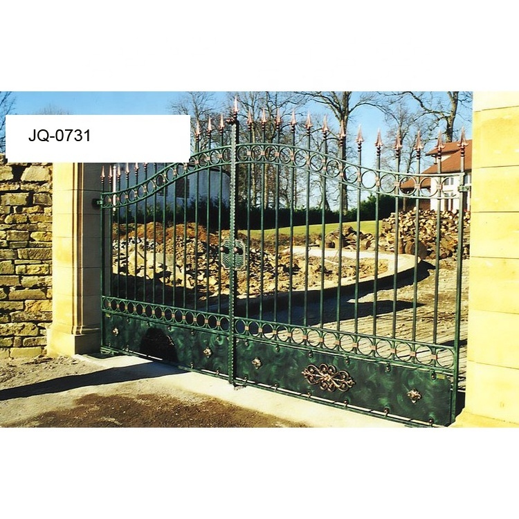 Swing Gate European Galvanized Electric Automatic Driveway Modern Metal Iron Fencing, Trellis & Gates Powder Coated Metal Bars