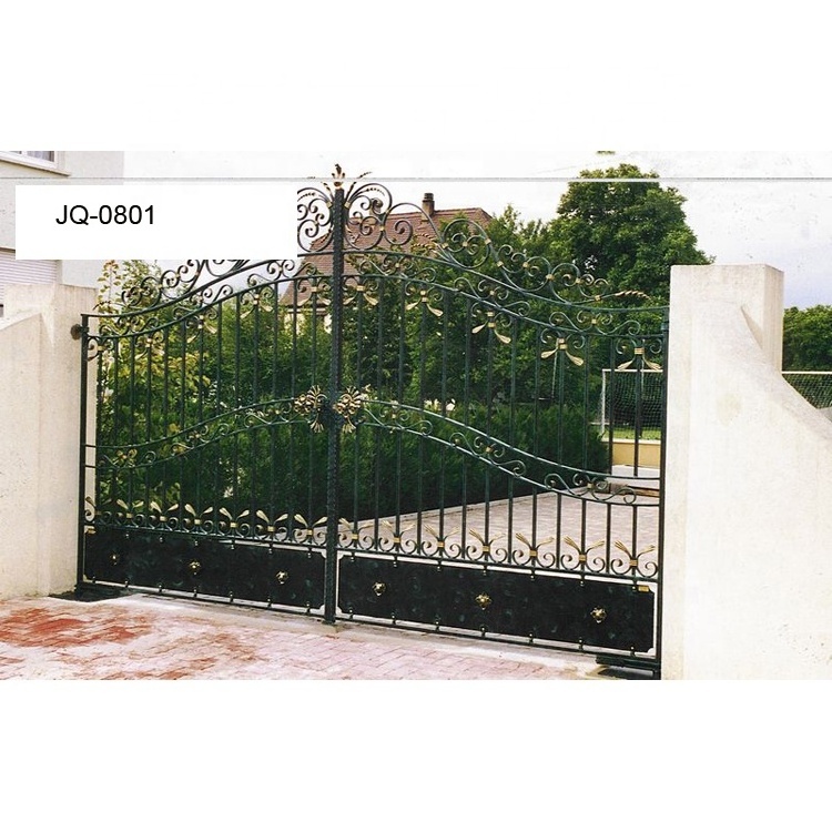 Swing Gate European Galvanized Electric Automatic Driveway Modern Metal Iron Fencing, Trellis & Gates Powder Coated Metal Bars