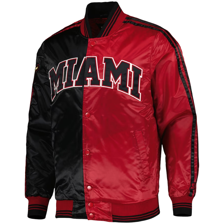 Custom Miami Heat Starter Fast Break Satin Bomber Jacket 100% Polyester Winter Men Jacket