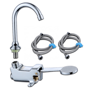 Metalique Floor Mounted Foot Control Hospital Medical Laboratory Touchless Full Set Hands-Free Foot Pedal Faucet