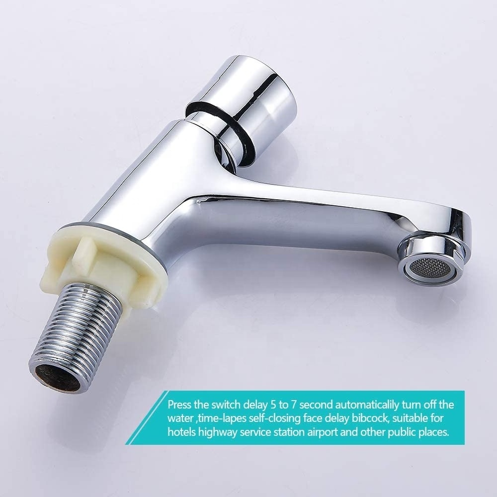 Ningbo Metalique Public Kitchen Bathroom Chrome Plated Self Closing Water Saving Time Delay Faucet Time-lapse faucet