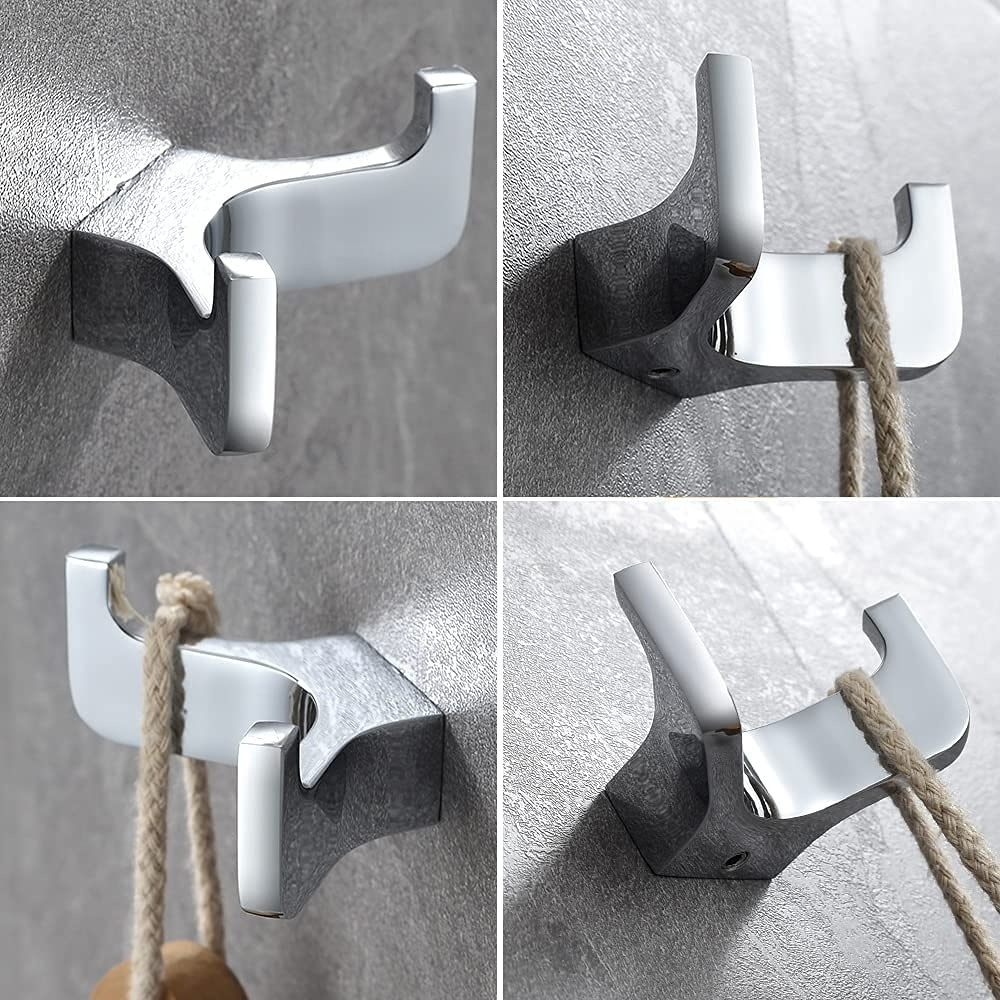 NINGBO METALIQUE Heavy Wall Mounted Duty Metal Chrome Double Towel Hooks Kitchen Clothes Robe Coat Hook