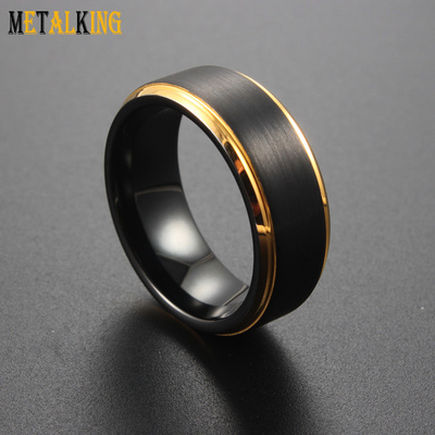 8mm Black Gold Tungsten Ring Wedding Bands for Men and Women Brushed and Step Beveled Edge