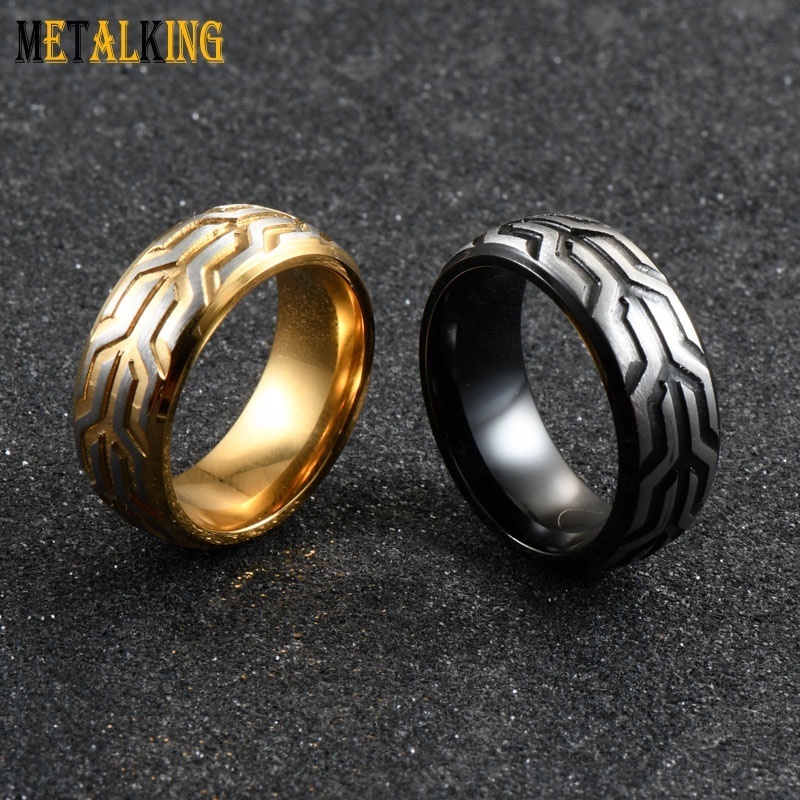 Fashion  8mm Stainless Steel Car Tires Tread Wedding Band Ring