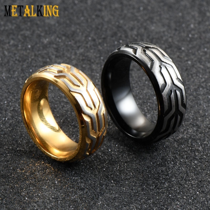 Fashion  8mm Stainless Steel Car Tires Tread Wedding Band Ring