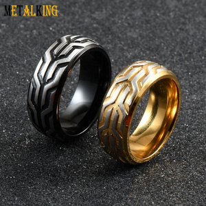 Fashion  8mm Stainless Steel Car Tires Tread Wedding Band Ring