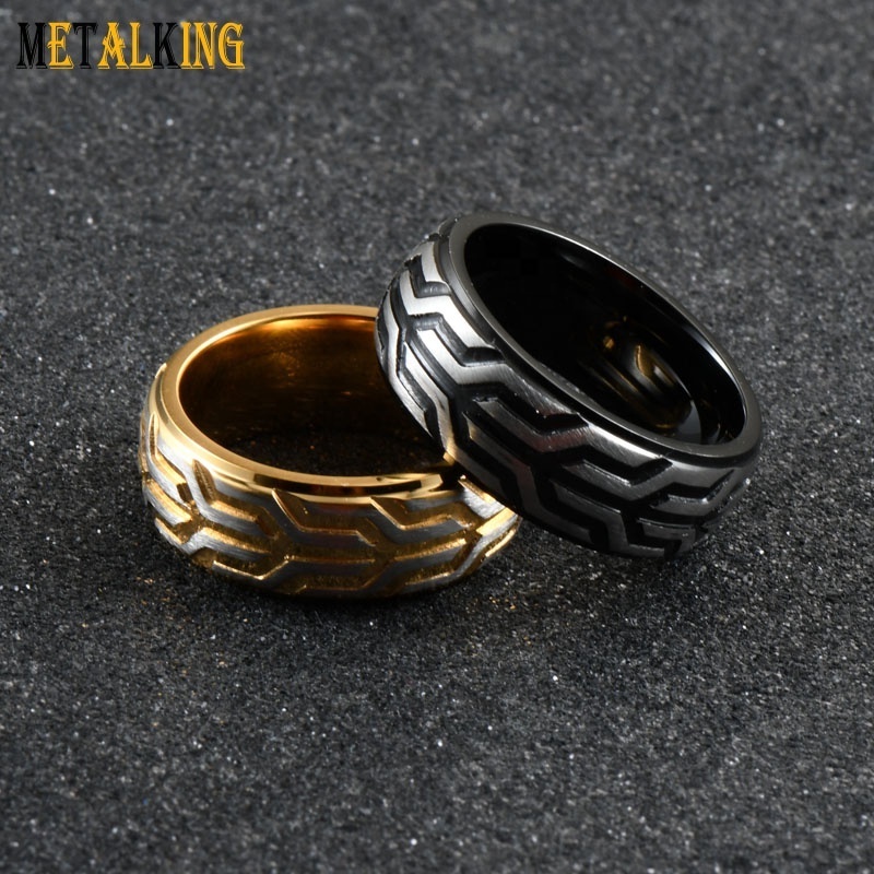 Fashion  8mm Stainless Steel Car Tires Tread Wedding Band Ring