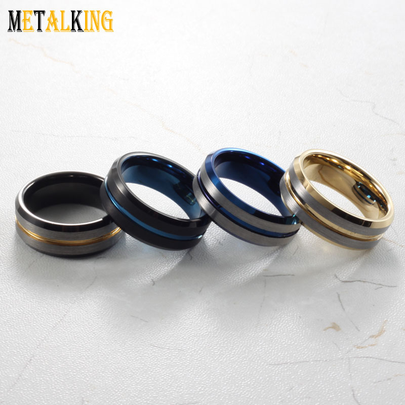 Thin Line Grooved Two Tone Tungsten Ring Brushed 8mm Wedding Band For Men, Accept Custom