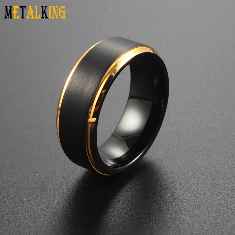 8mm Black Gold Tungsten Ring Wedding Bands for Men and Women Brushed and Step Beveled Edge