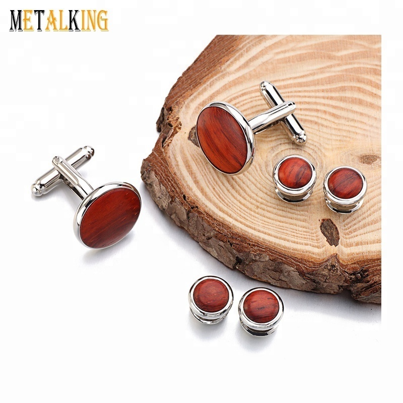 Wood Cufflinks, Handcrafted Wooden Cufflinks Silver Tone Red Rhodium Plated Wood Cufflinks Stud Set Tuxedo