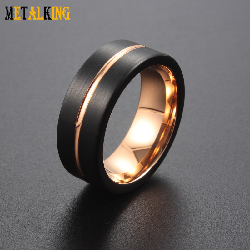 Black and Rose Gold Tungsten Wedding Band for Men and Women 8mm 6mm 4mm Available