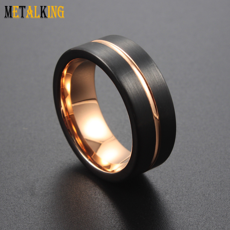 Black and Rose Gold Tungsten Wedding Band for Men and Women 8mm 6mm 4mm Available