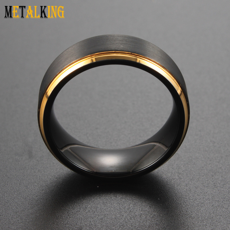 8mm Black Gold Tungsten Ring Wedding Bands for Men and Women Brushed and Step Beveled Edge