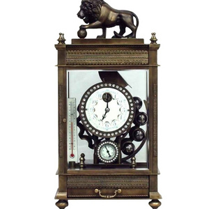 The Imitated from 18th French  Antique Cast Brass "Lion" Design Gravity Falling Steel-Ball Clock with Thermometers & Hygrometers