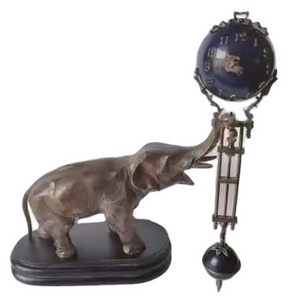 Mystery Antique Elephant Figure Brass Pendulum Swinging Swinger Cobalt Blue Ball Mechanical Table Clock for Collection, decorate