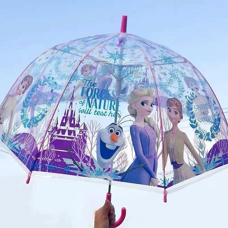 Clear Kids Umbrella  Frozen Princess Anna Brolly Dome Waterproof Rain Transparent School Children Umbrella