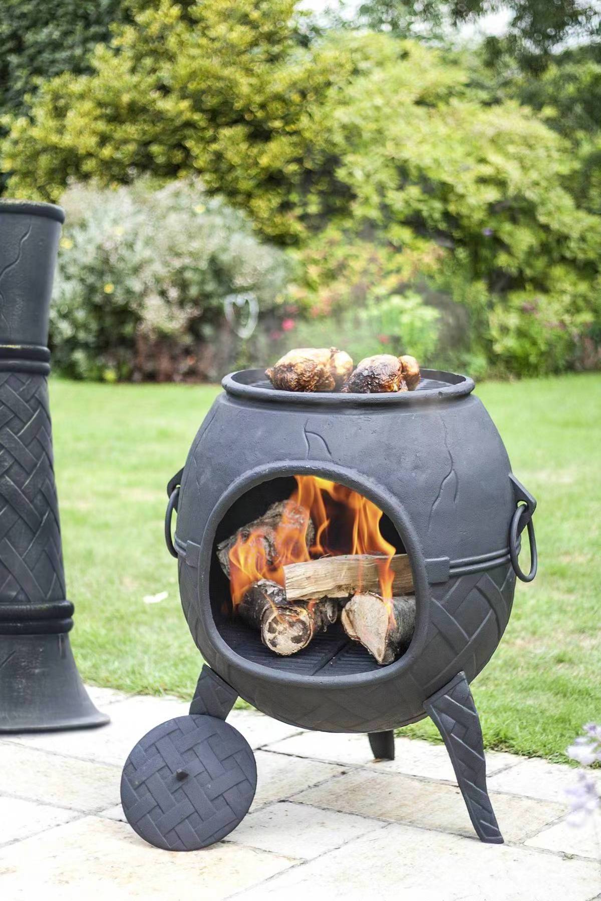 The King Mega Cast Iron Solid Chimney with SS BBQ Large Woodburning  Chiminea Outdoor Garden Chimenea with bbq grill