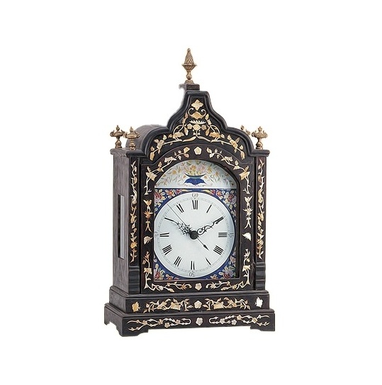 Chinese Floral Handcrafted Rosewood Case Porcelain Chapter Engraved CopperDial Carved 7Days Repeater Alarm Chiming Bracket Clock