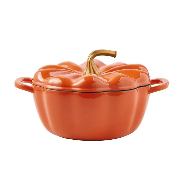 Creative Pumpkin Shaped Enameled Cast Iron Stew Pot 24 cm 3.5 QUART Orange White Teal Dutch Oven  Cookware Soup Pot